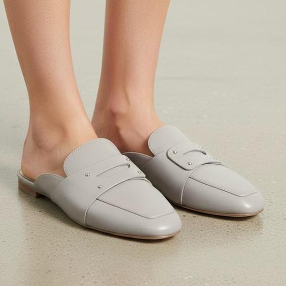 Louise et Cie Shoes - Louise et Cie LO-CHARRIET Light Gray Leather Loafer Mules Minimalist - Size 8M